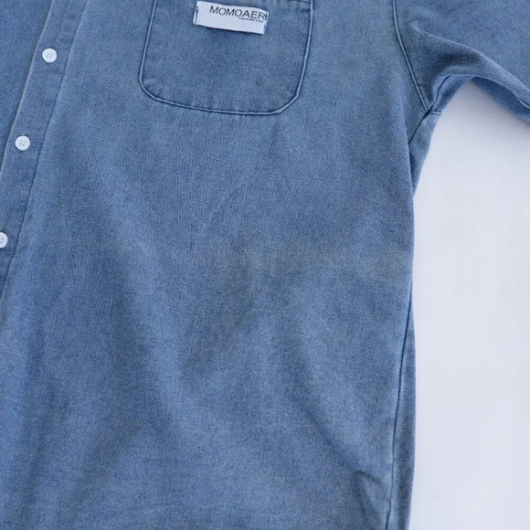 VTG C2 Studios Blue Denim Looney Tunes Back Hit Button  Up Short Sleeve Shirt M - Picture 5 of 11